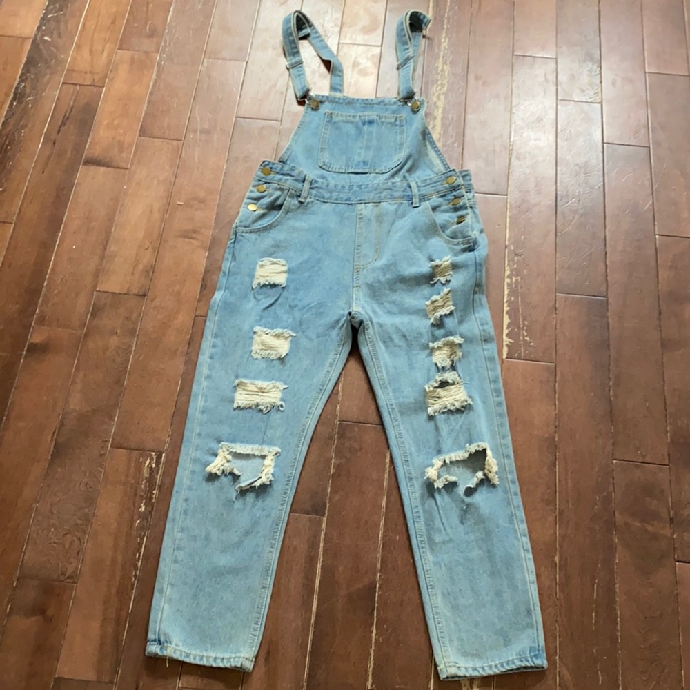 Light blue jeans overalls